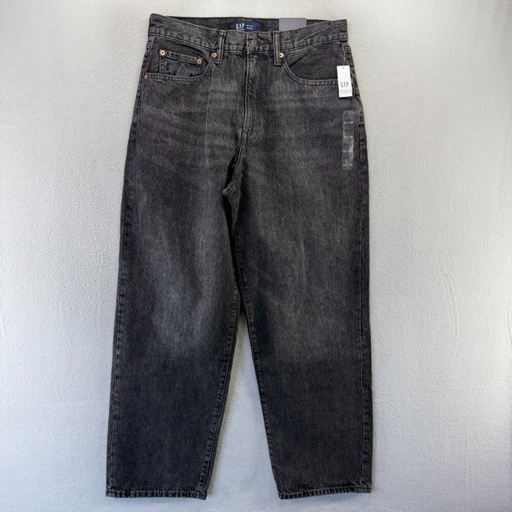 Gap Jeans Men's 32x30 Black Denim Baggy Loose Skater Grunge Faded Whisker NEW